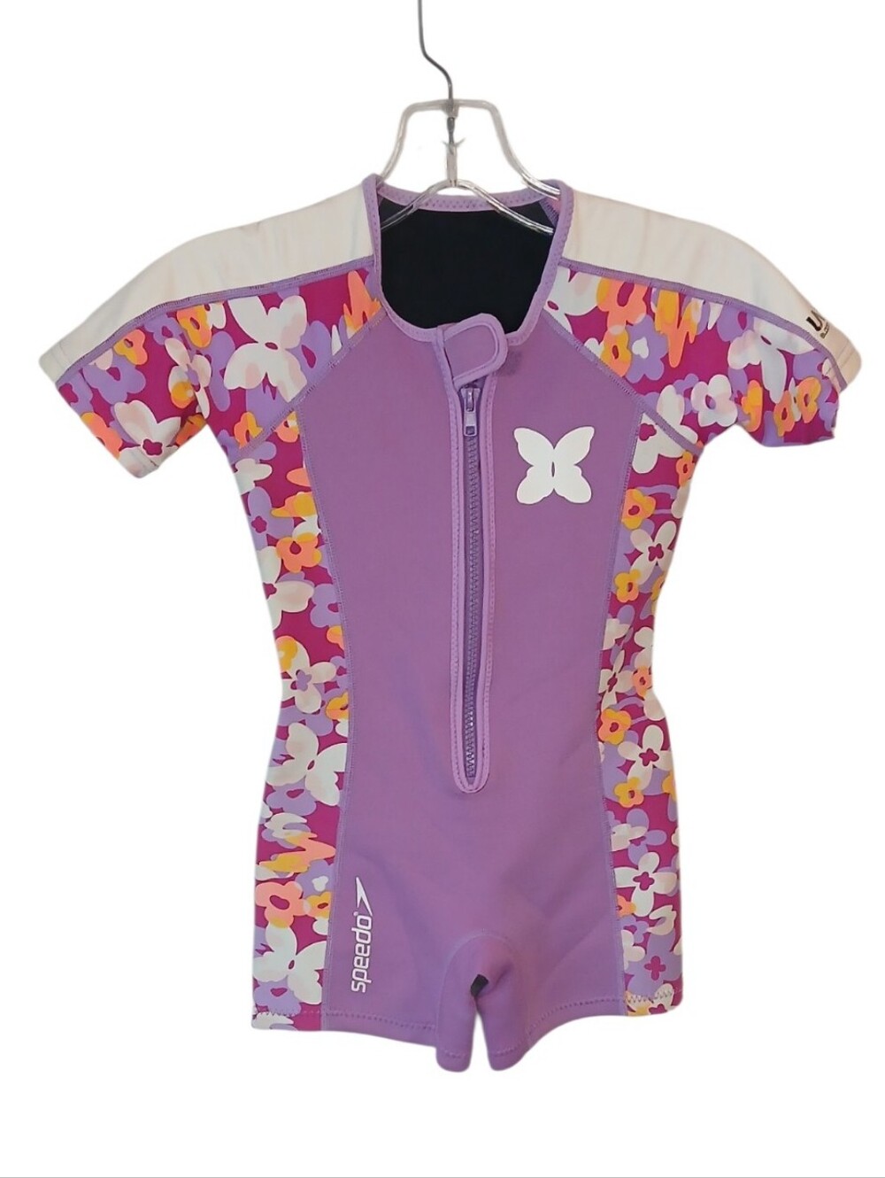 Speedo Girls' Purple Floral Shorty Rashguard Swimsuit Size 6X